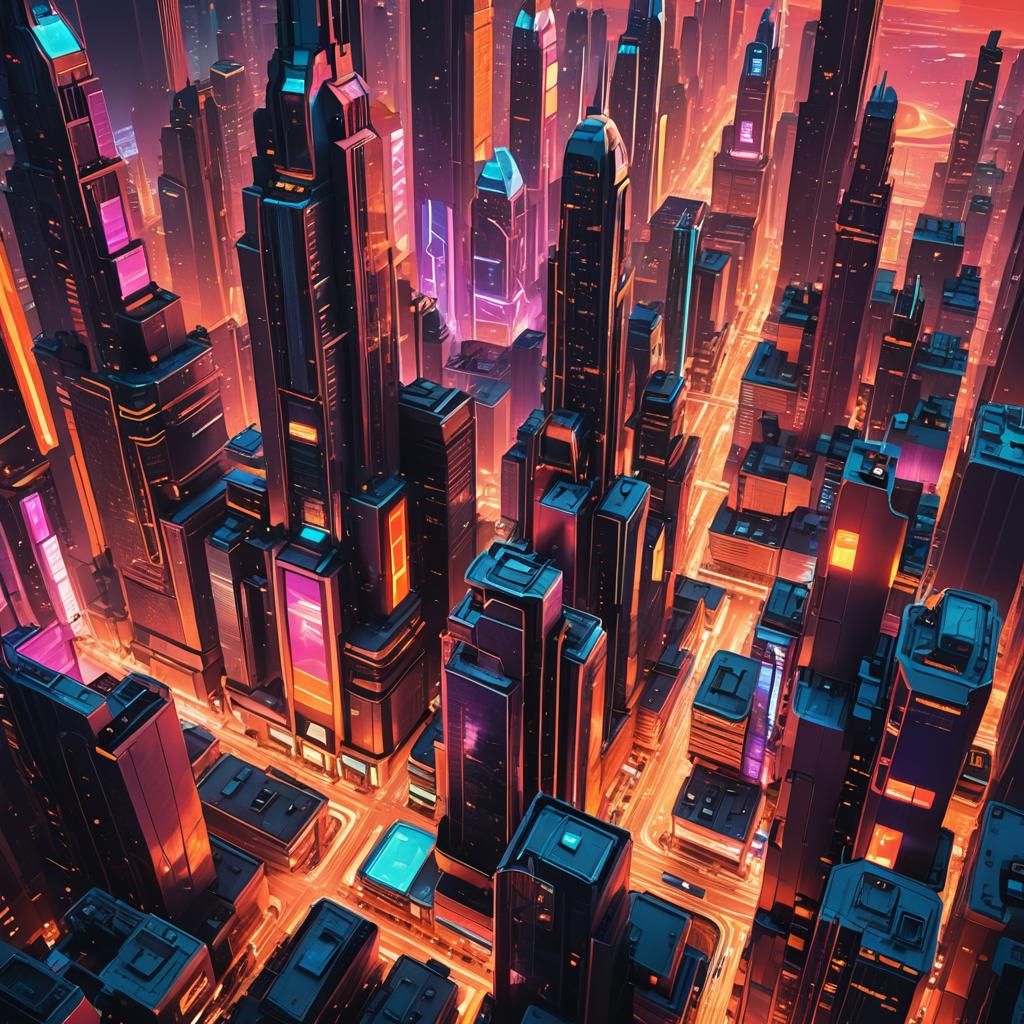 Retro-Futuristic Cityscape in Art Deco Style