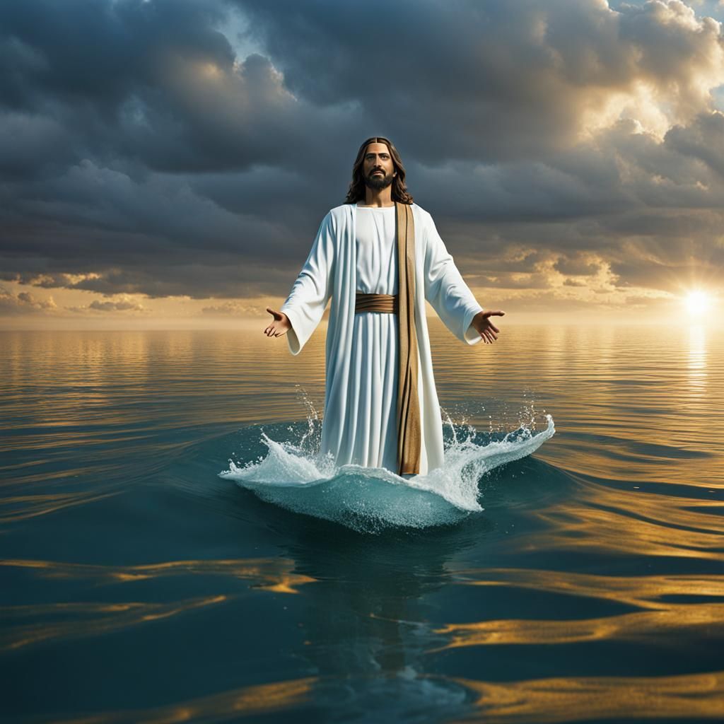 Jesus Walking on Water in 3D Render