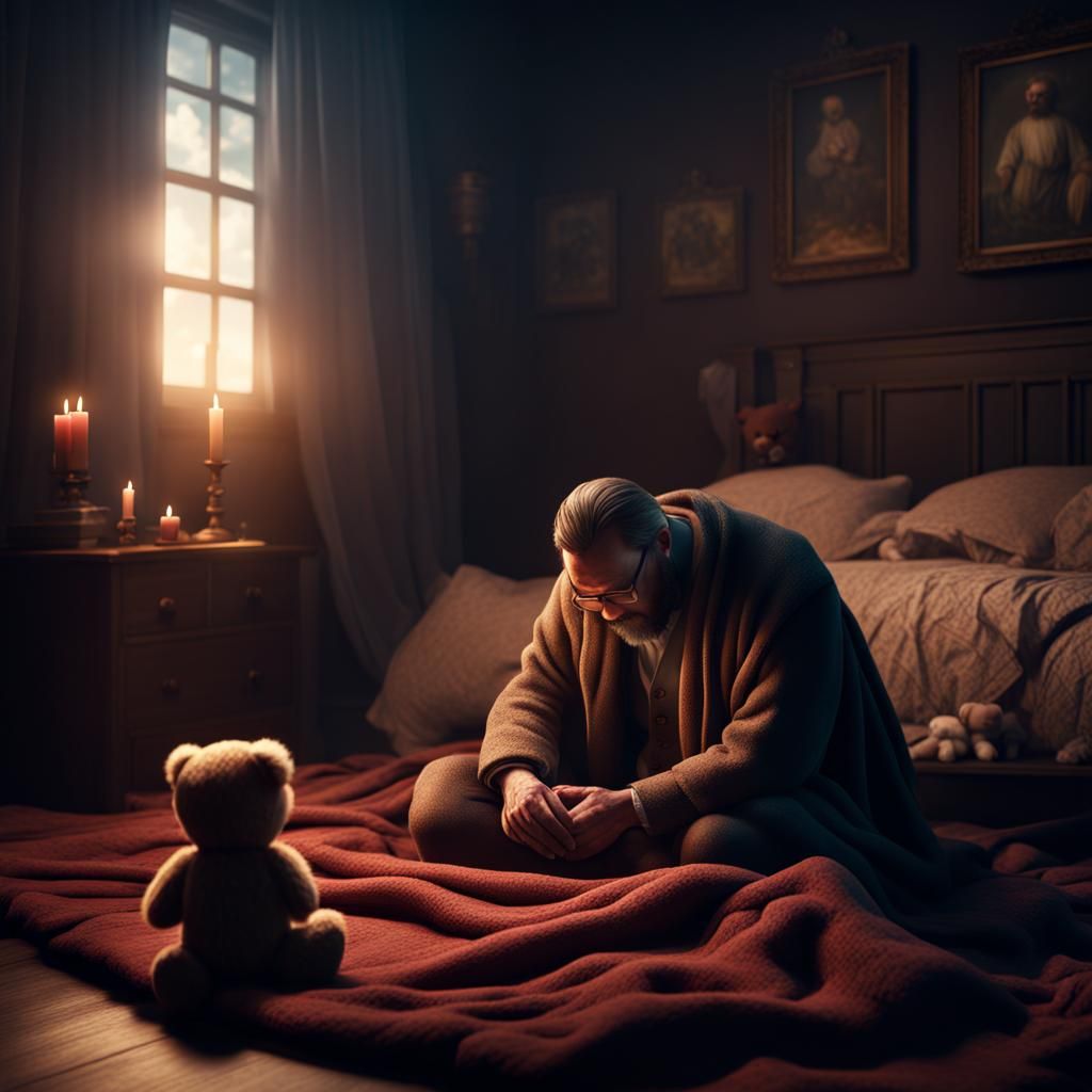 Father Praying Over Newborn Girl: Matte Painting