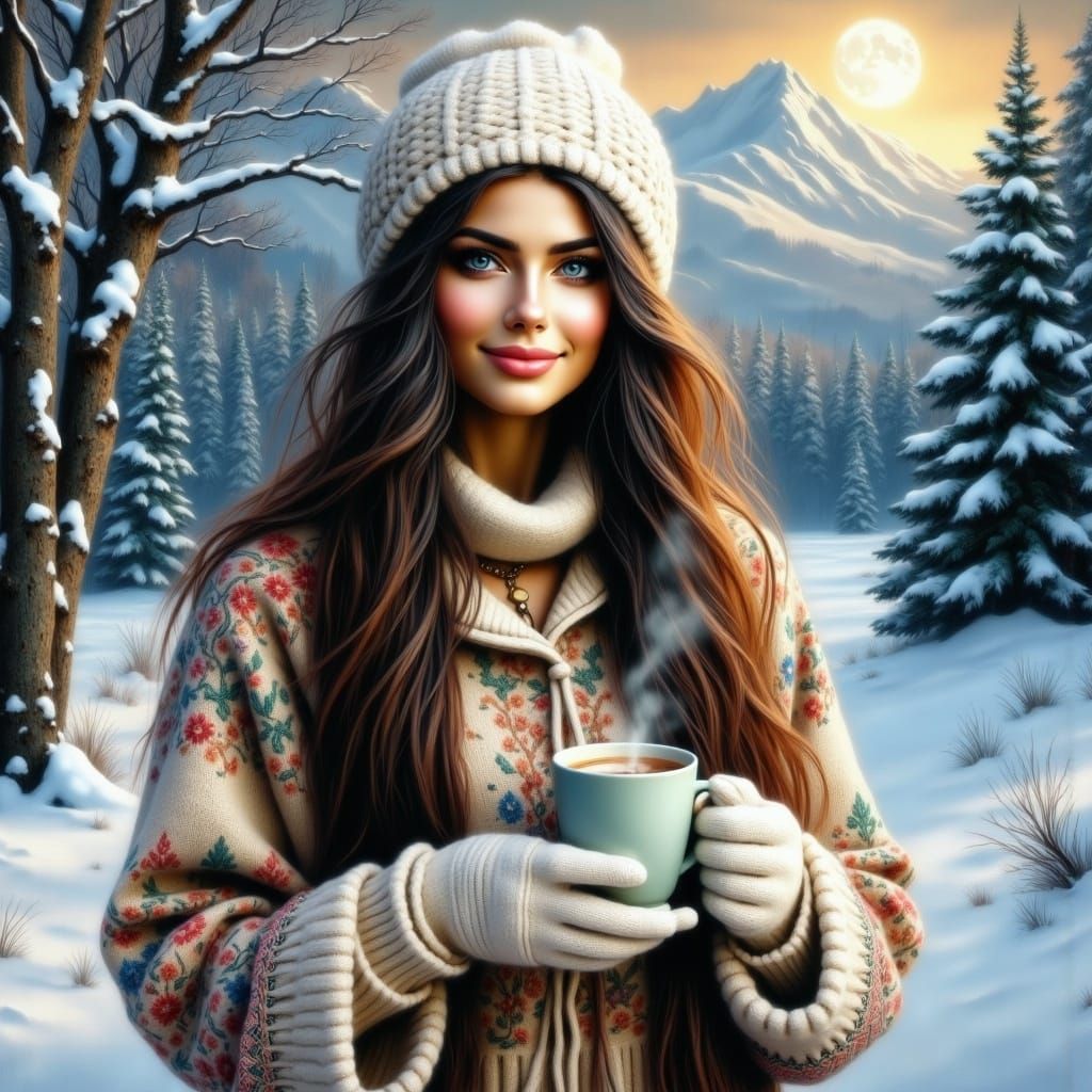 Serene Celtic Woman in Winter Wonderland