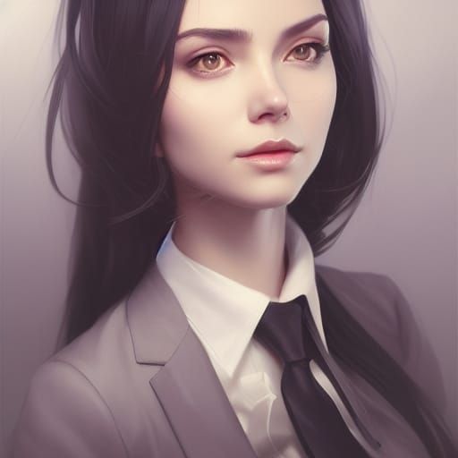 Elegant Lady with Black Hair, Digital Art