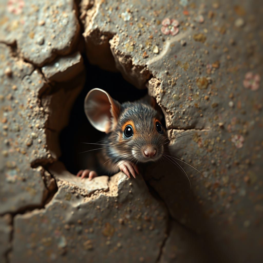 Shy Mouse Peeks Out, Detailed Matte Painting