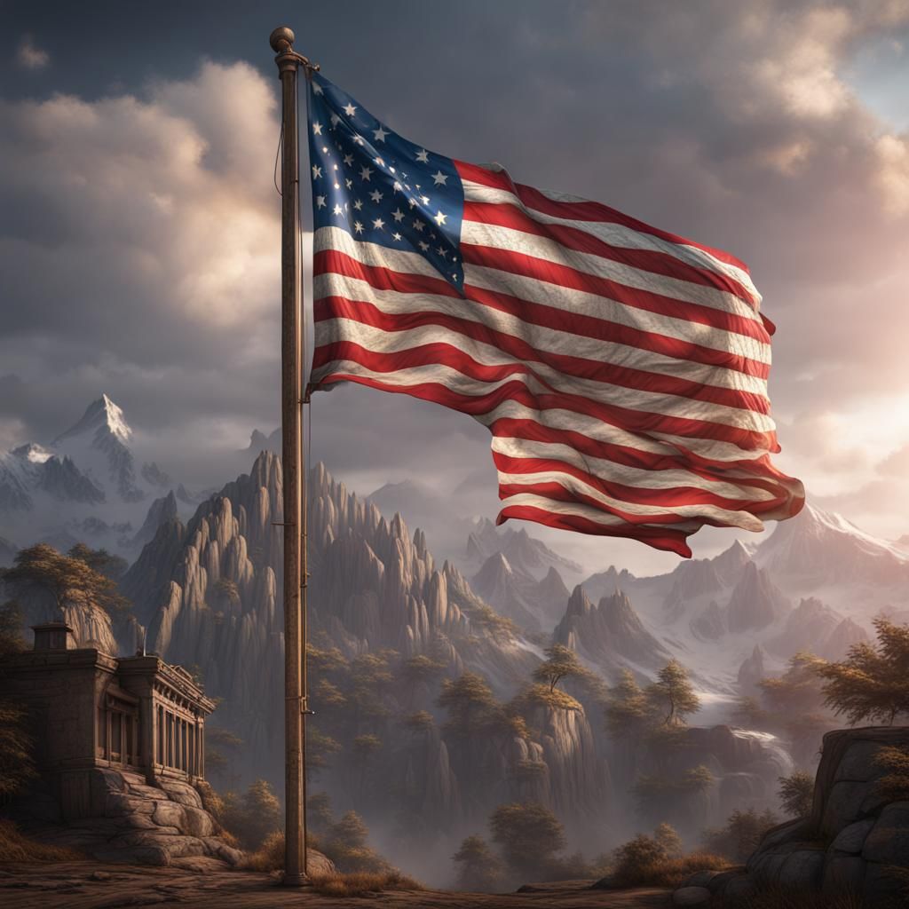 Detailed Matte Painting of American Flag