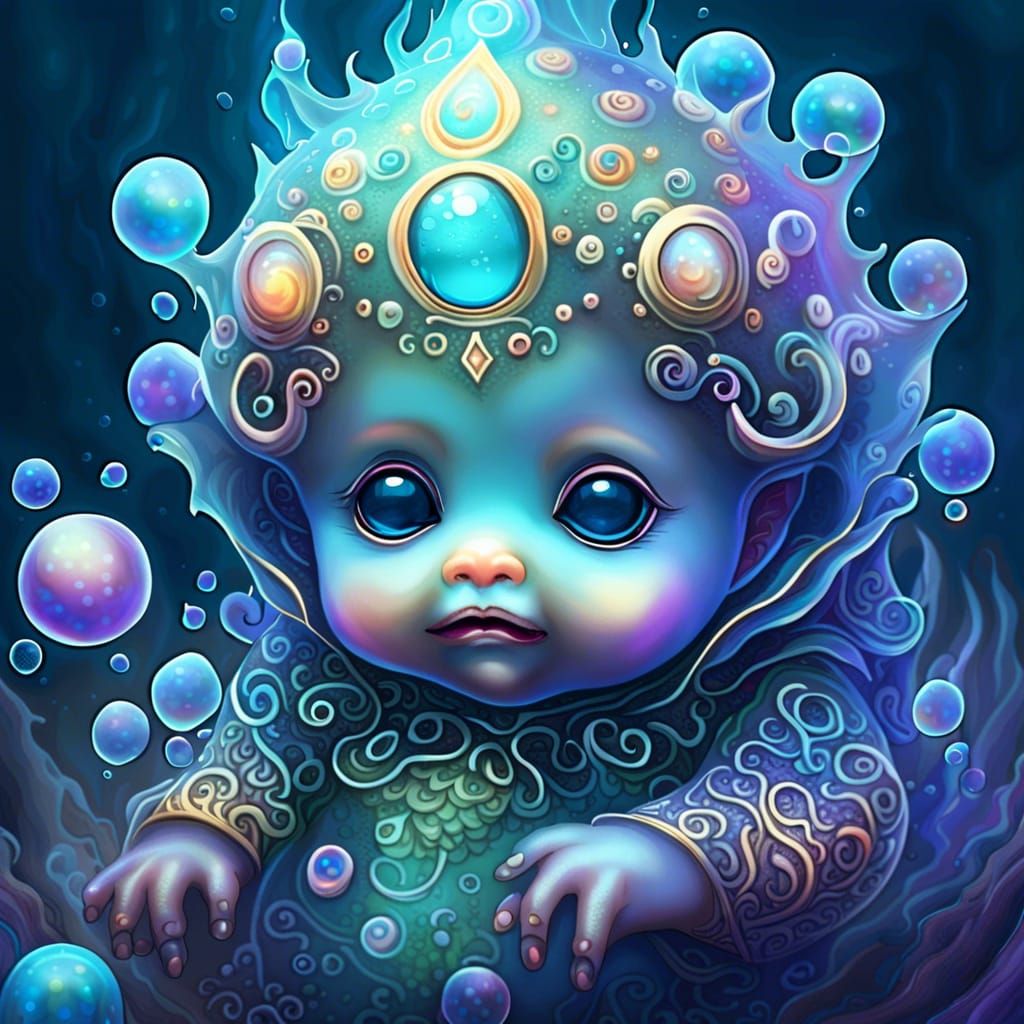 Cute Aquatic Ghost Creature in Kawaii Anime Style