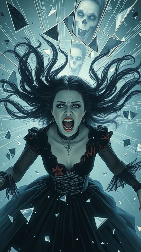 Gothic Witch Falling into Abyss: Ultra-Realistic Cinematic C...