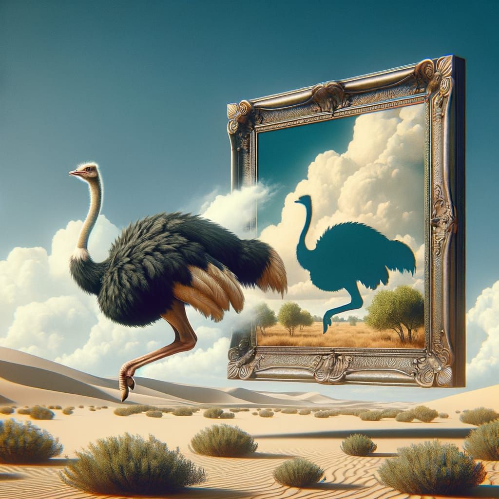 Ostrich Escapes the Canvas: A Surreal Digital Illustration