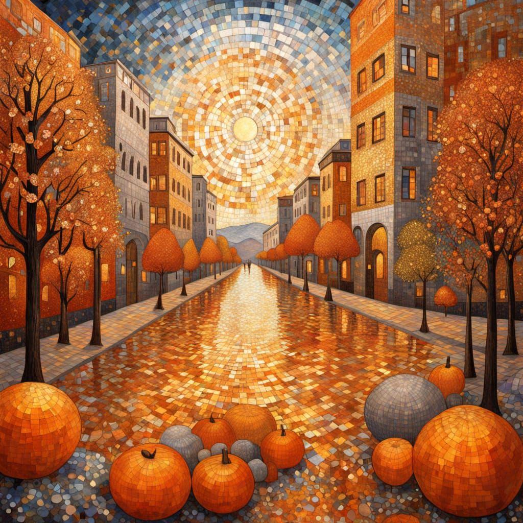 Surreal Autumn Market with Art Deco Architecture in Klimt St...