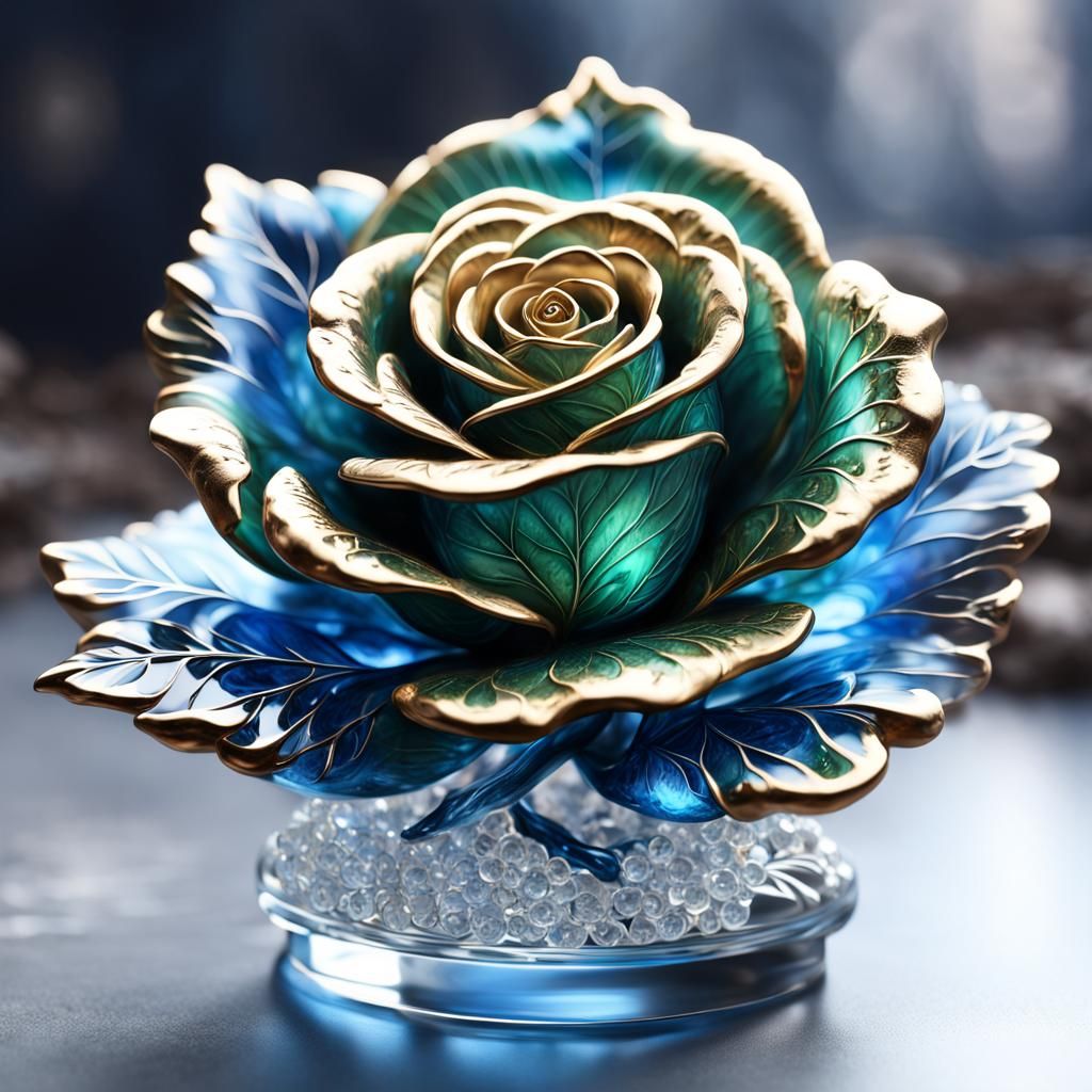 Enamel Crystal Rose Glass Figurine