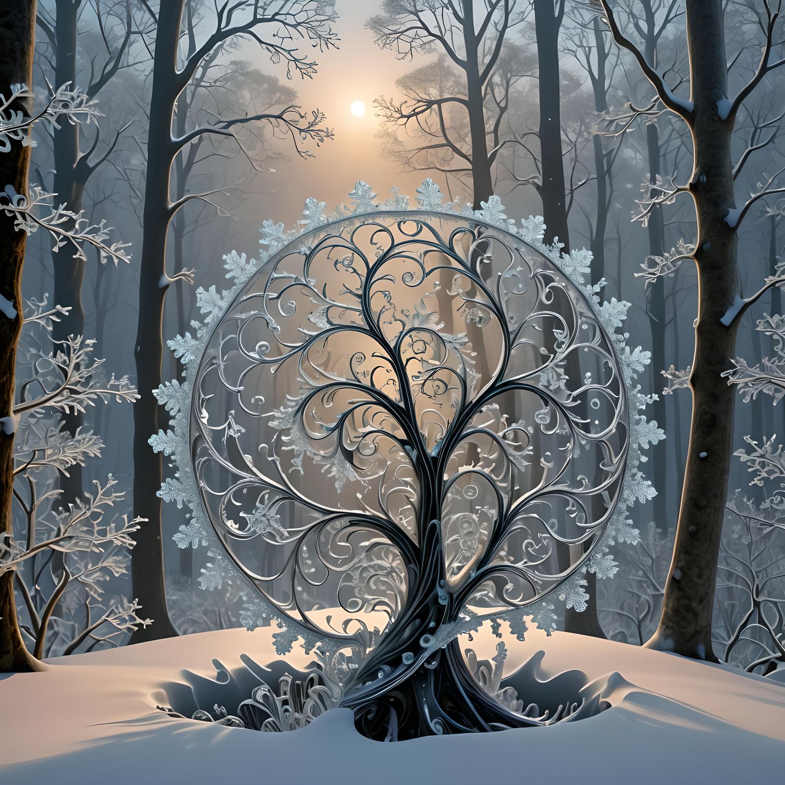 Intricate Fractal Winter Forest Crystal Snowscape