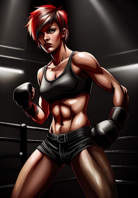 Fierce Female Fighter in Gritty Underground Club