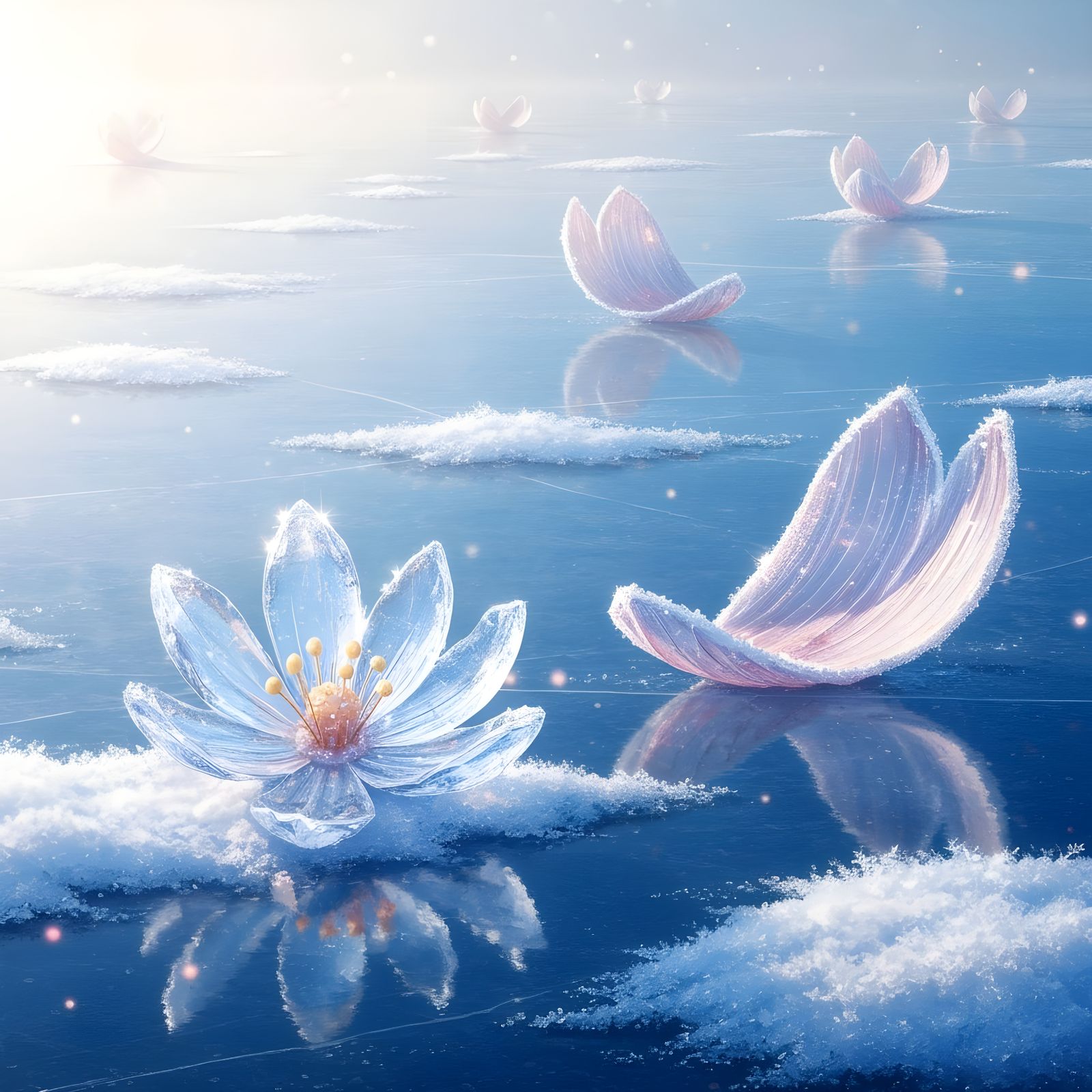 Ethereal Crystal Garden on Frozen Lake