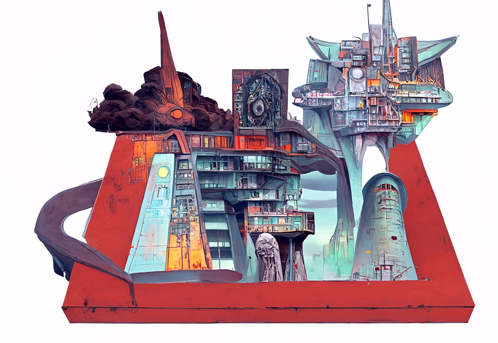 Surreal Nuclear Fantasy Landscape in Dieselpunk Style