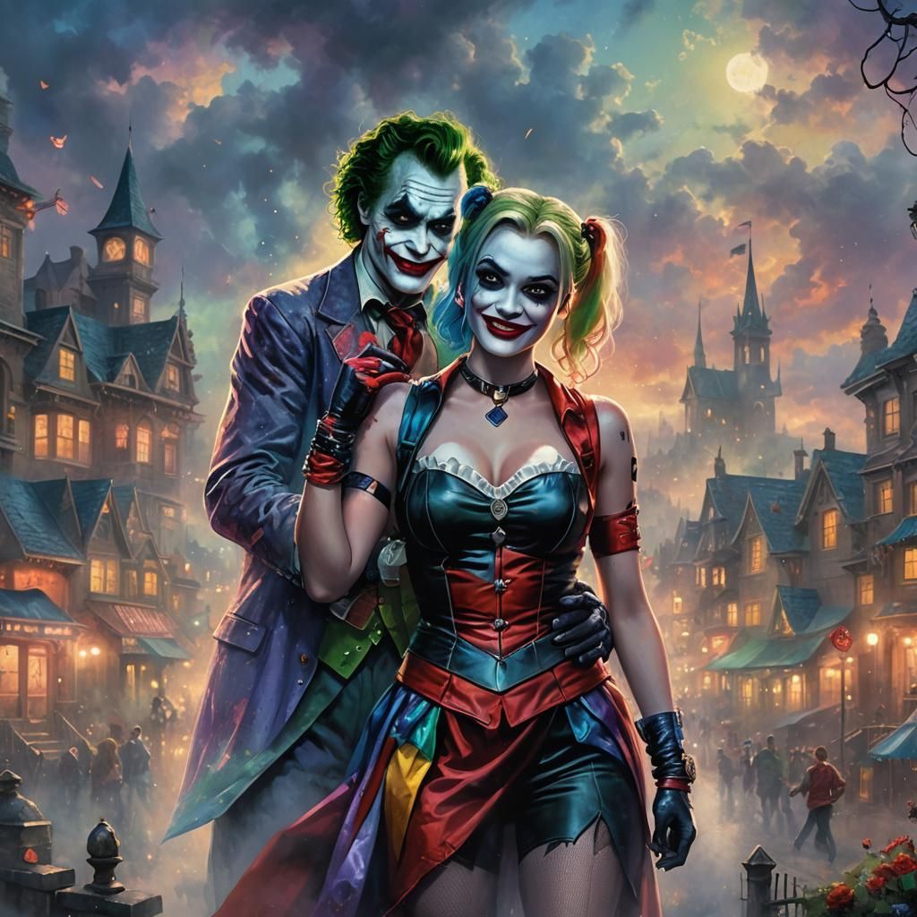 Harley Quinn and Joker in Ethereal Fantasy Style