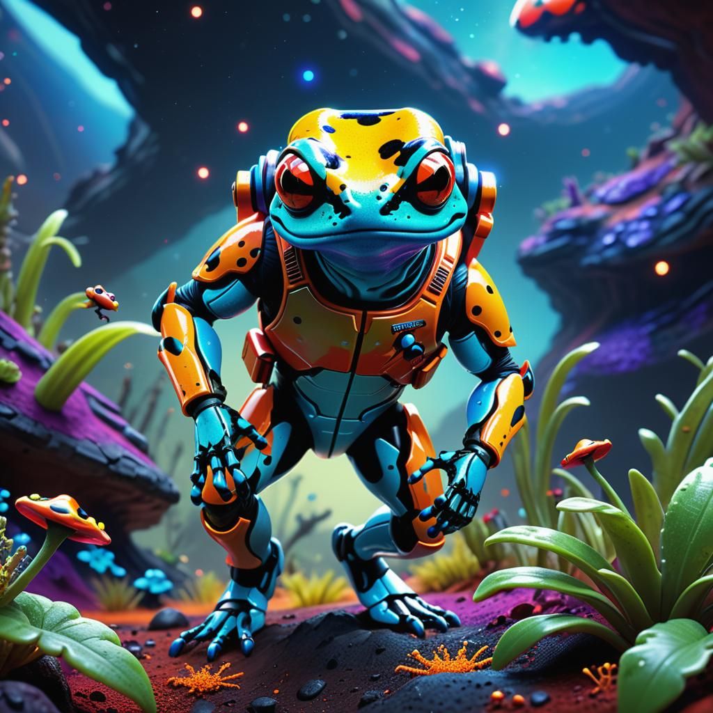 Space Trooper Meets Alien Frog: Pixar-Inspired 3D Art