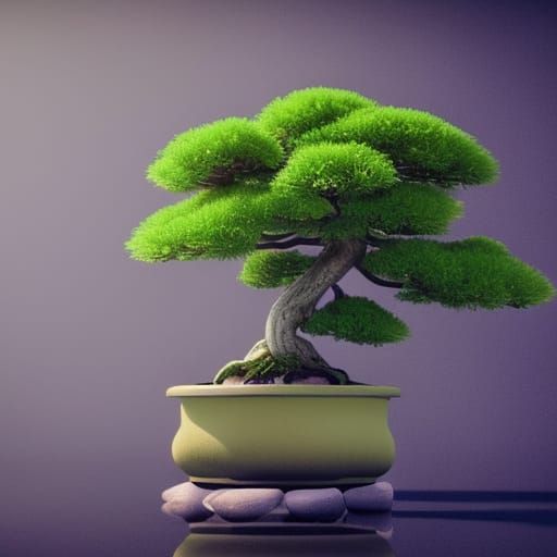Bonsai Tree in Glass Box: Cottagecore Digital Art