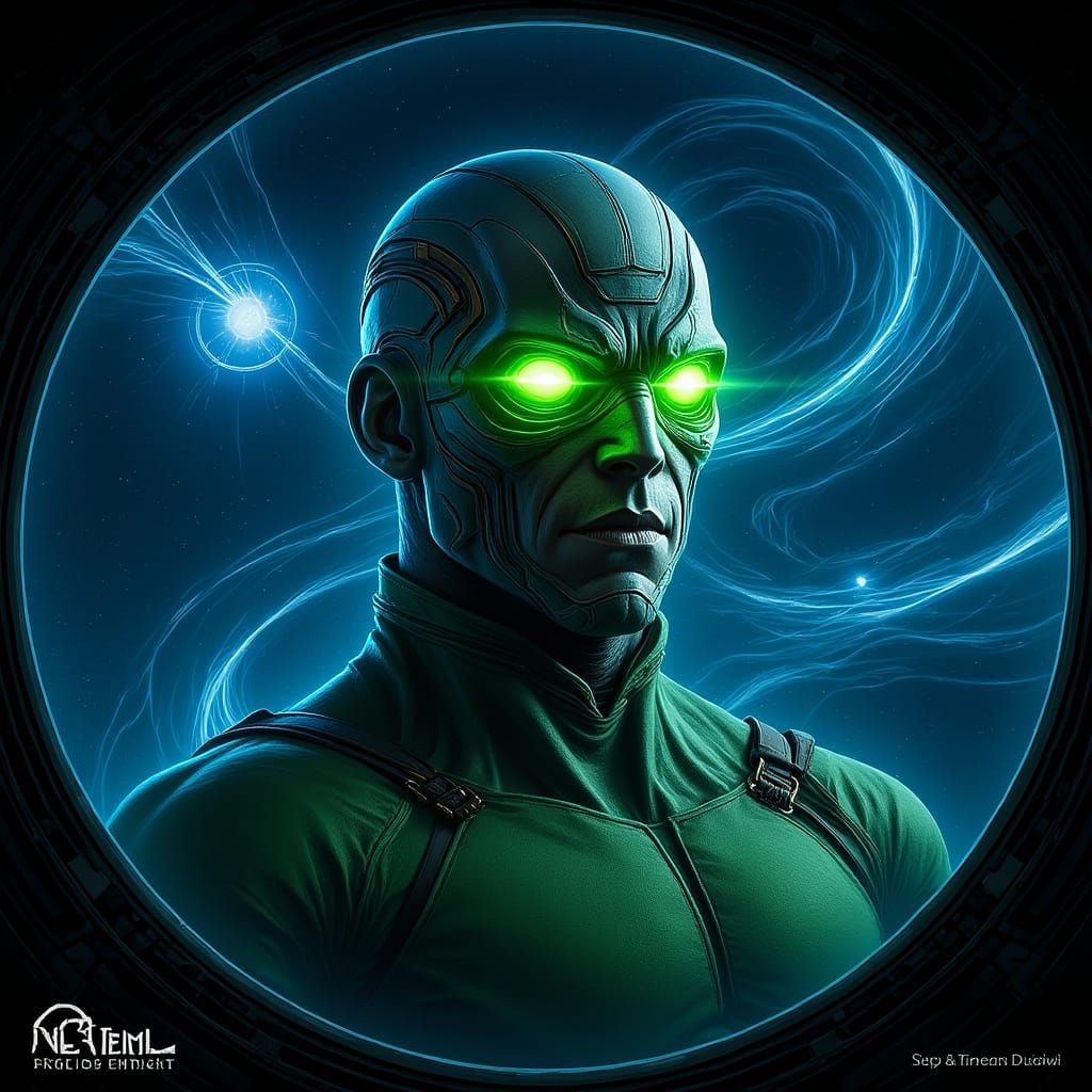 Cosmic Green Lantern Gazes from Spaceship, Epic Fantasy Art