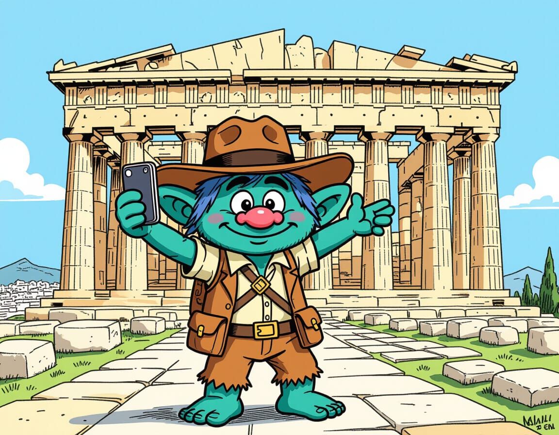 Troll Indiana Jones Selfie at Parthenon