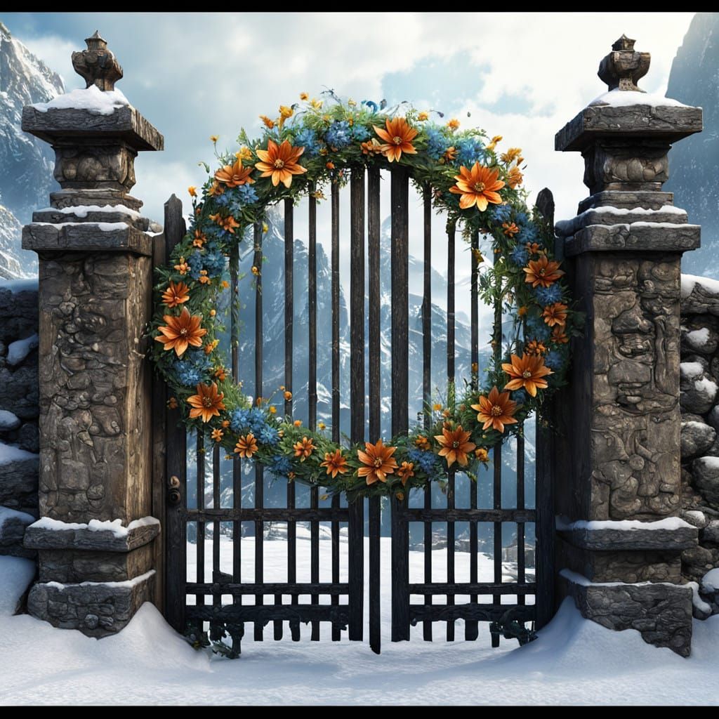 Fantastical Winter Gate Wreath in Ornate Style