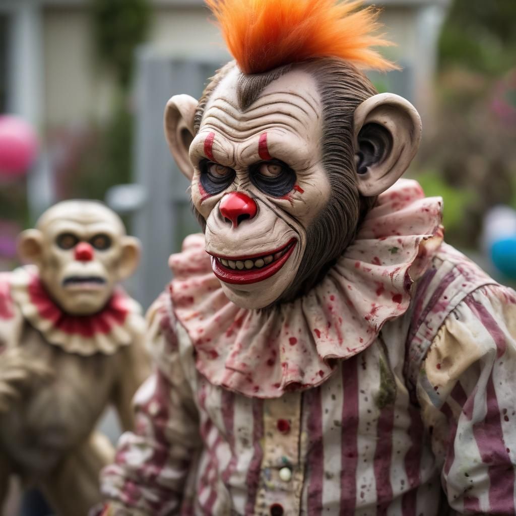 Zombie Monkey Clown at Yard Sale: Sharp Photo