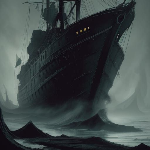 Eerie Sea Creature Emerges in Dark Romanticism Style