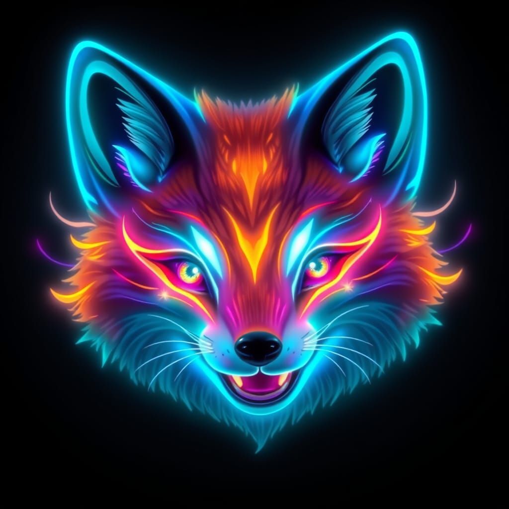 Ethereal Fox Emoji in Neon-Lit Cyberpunk Style