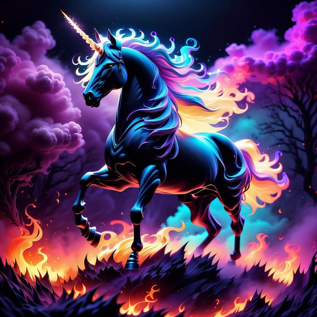 Glowing Smoke Nightmare Unicorn in 3D Art