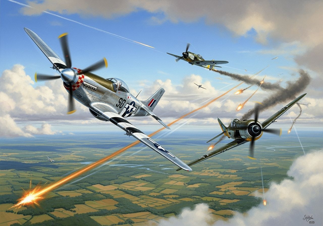 WWII Dogfight: Mustang vs Fw 190 in Oil Painting Style