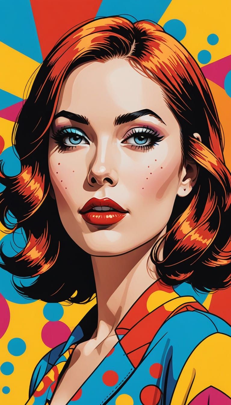 Pop-art comic book style, Vibrant, graphic woman in a dynami...