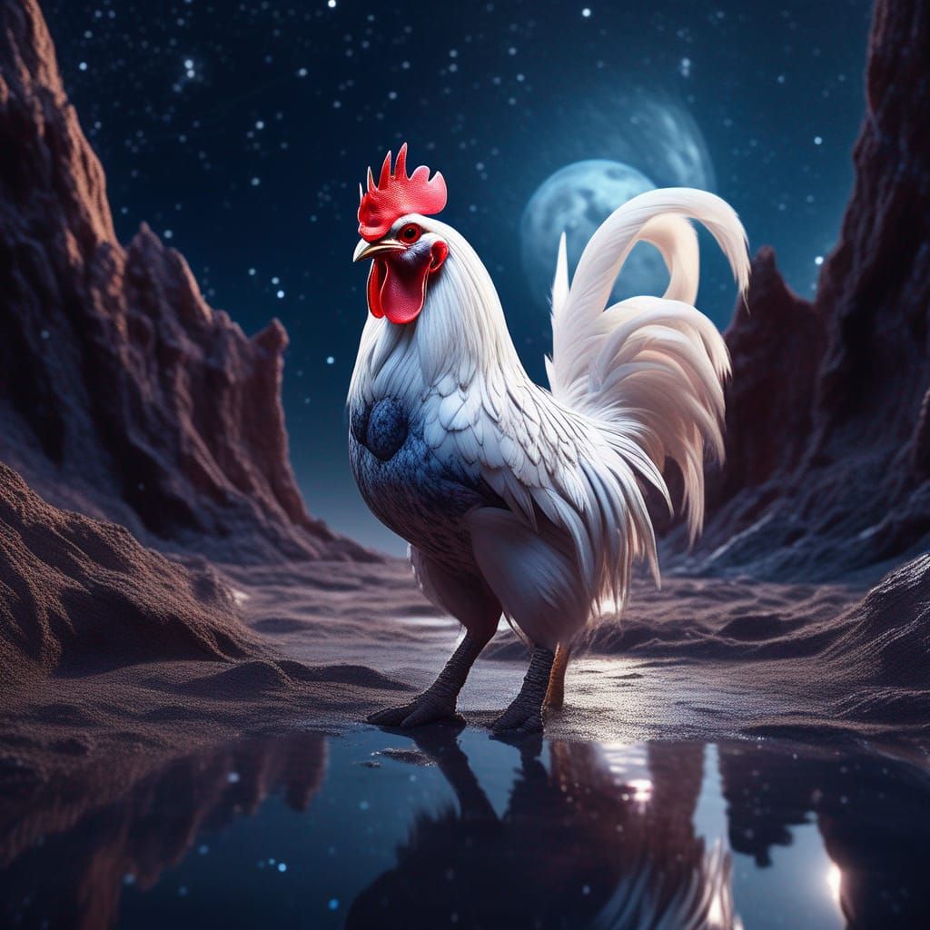 Rooster's Lunar Walk: A Detailed Matte Painting