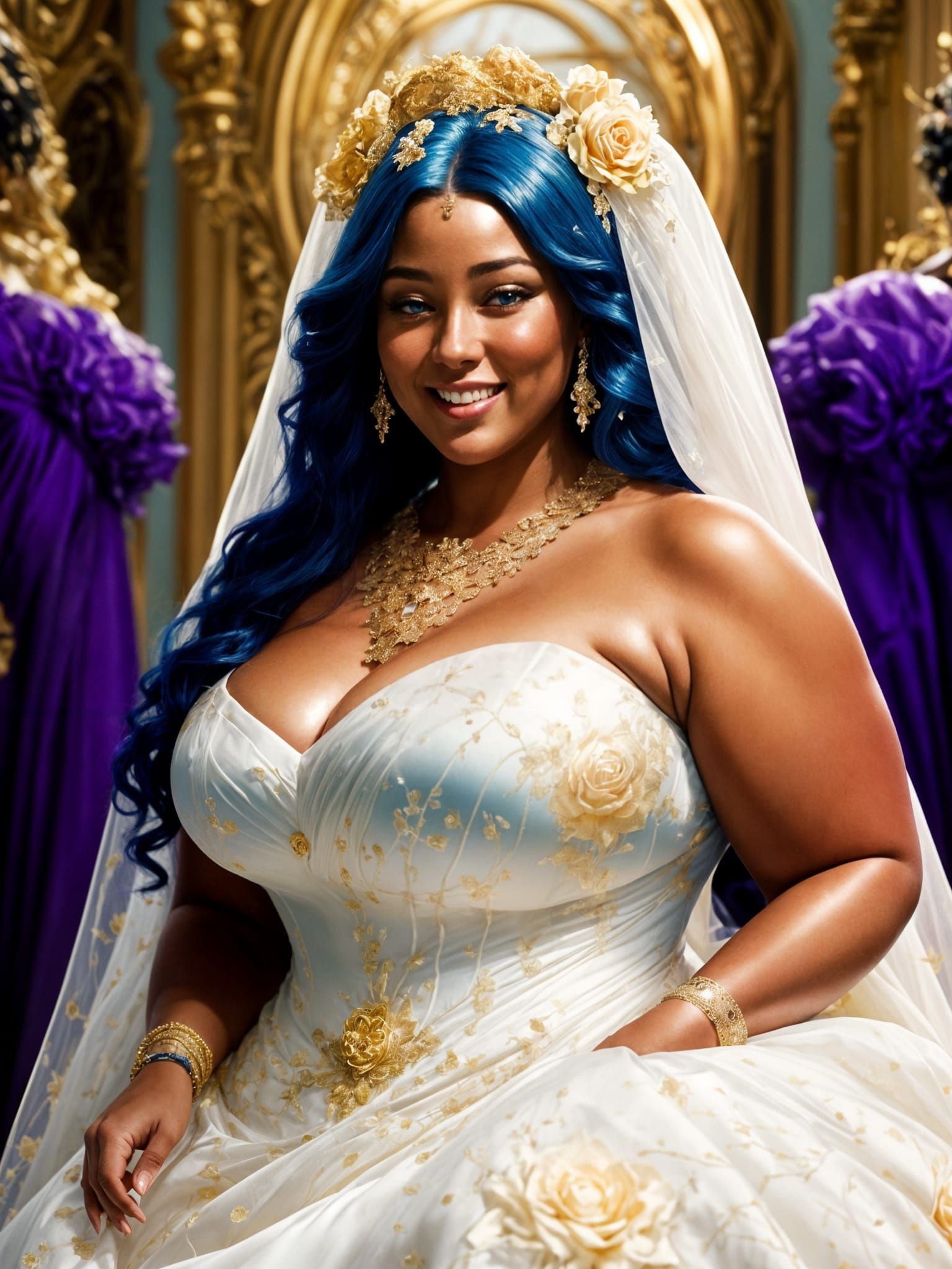 Plus Size Woman in Rococo Wedding Gown
