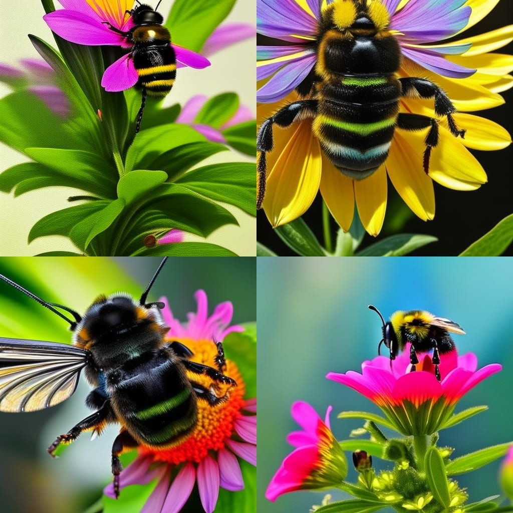 Bumblebee on Flower in Hyperrealistic Splash Art