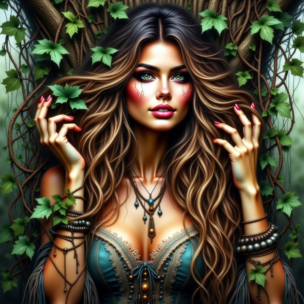 Woman Trapped by Vines in Forest