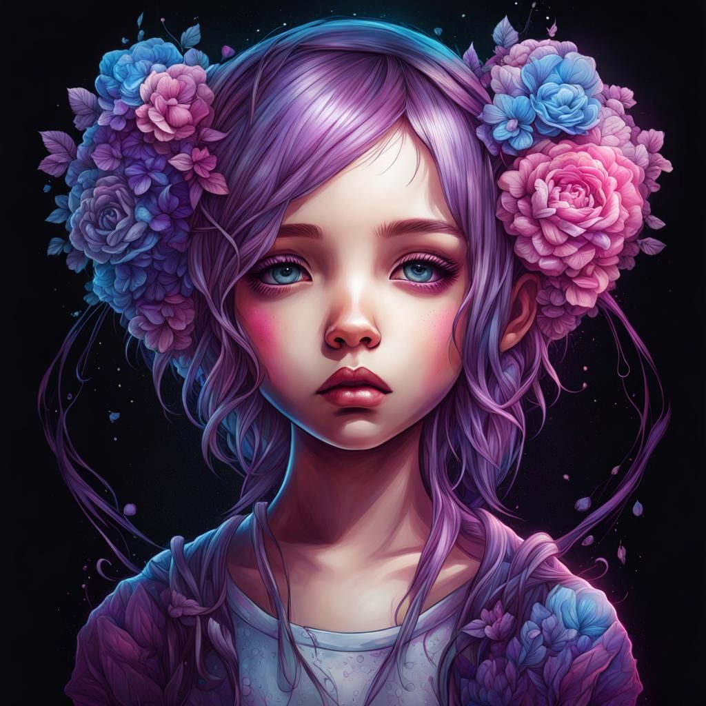 Pouty Emo Girl: Liquid Ink Digital Illustration