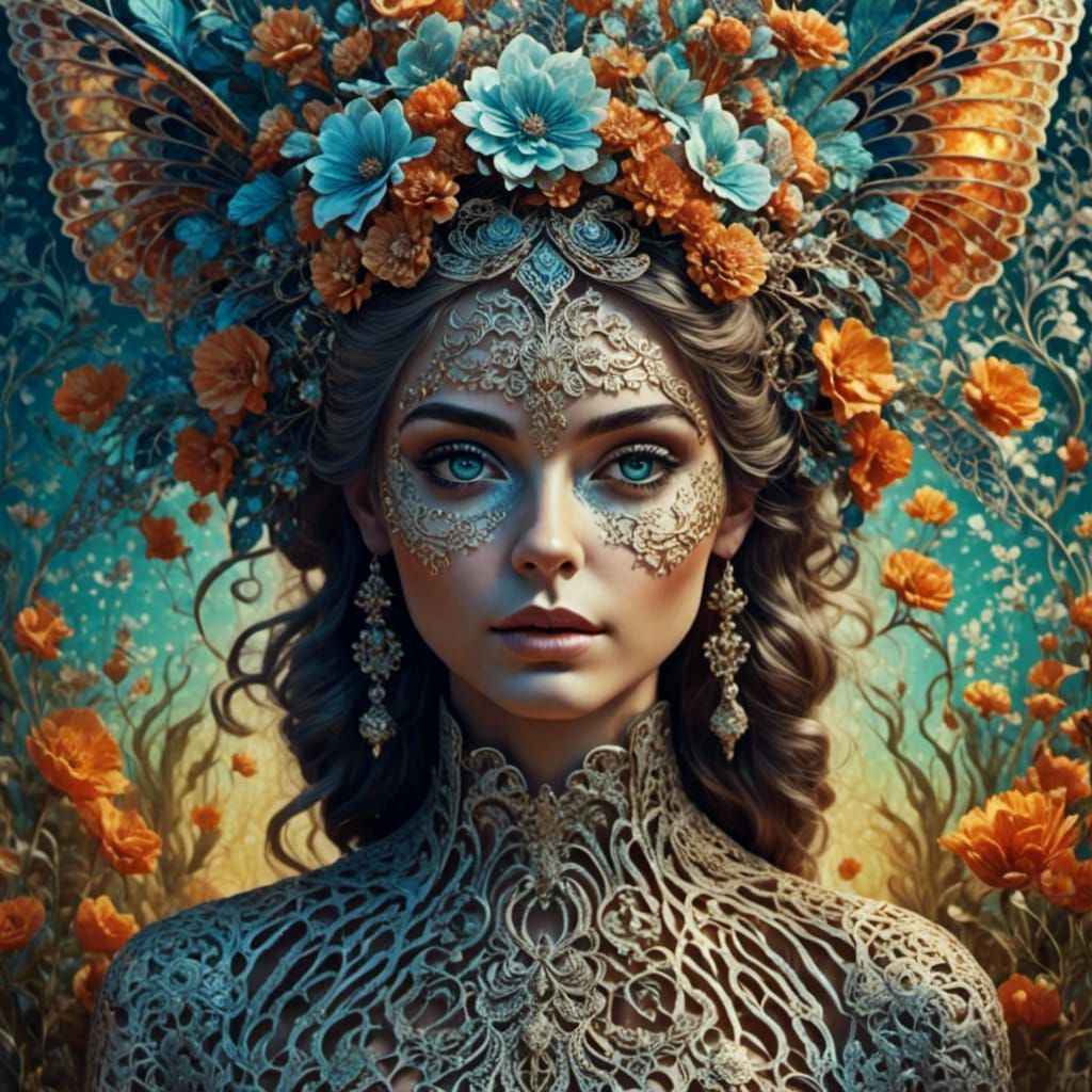 Woman in Lace Dress Inspired by Folk Art