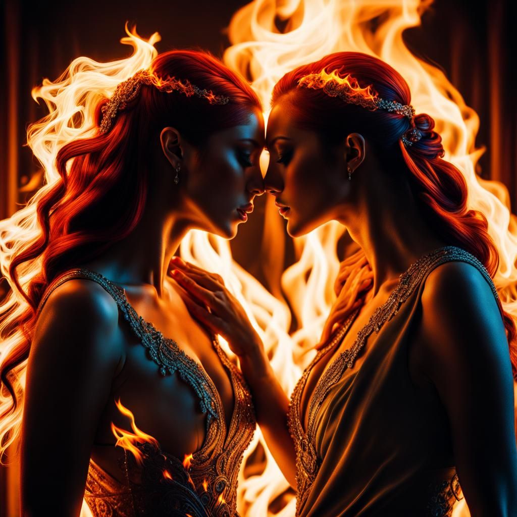 Fiery Embrace: A Passionate Kiss in Flames