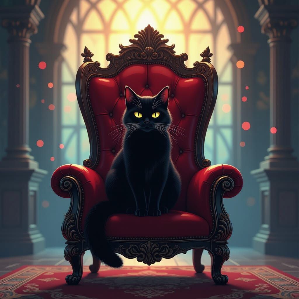 Mystical Baroque Cat on Throne in Gothic Style
