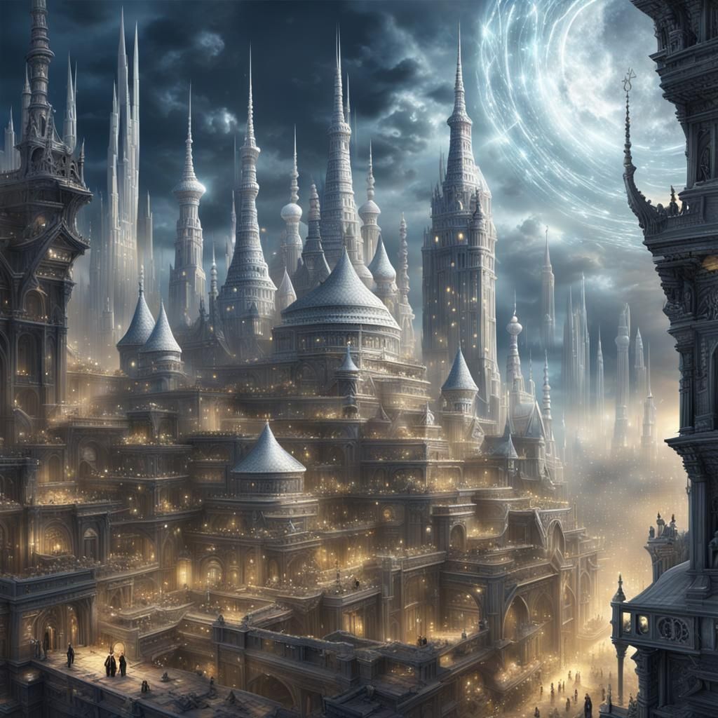 Magical Silver City: Digital Painting of Lost Civilization