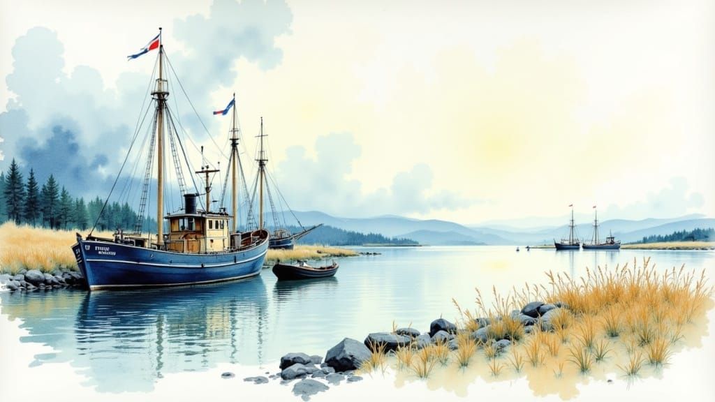 Whimsical Watercolor Scene of North Banks Fishermen