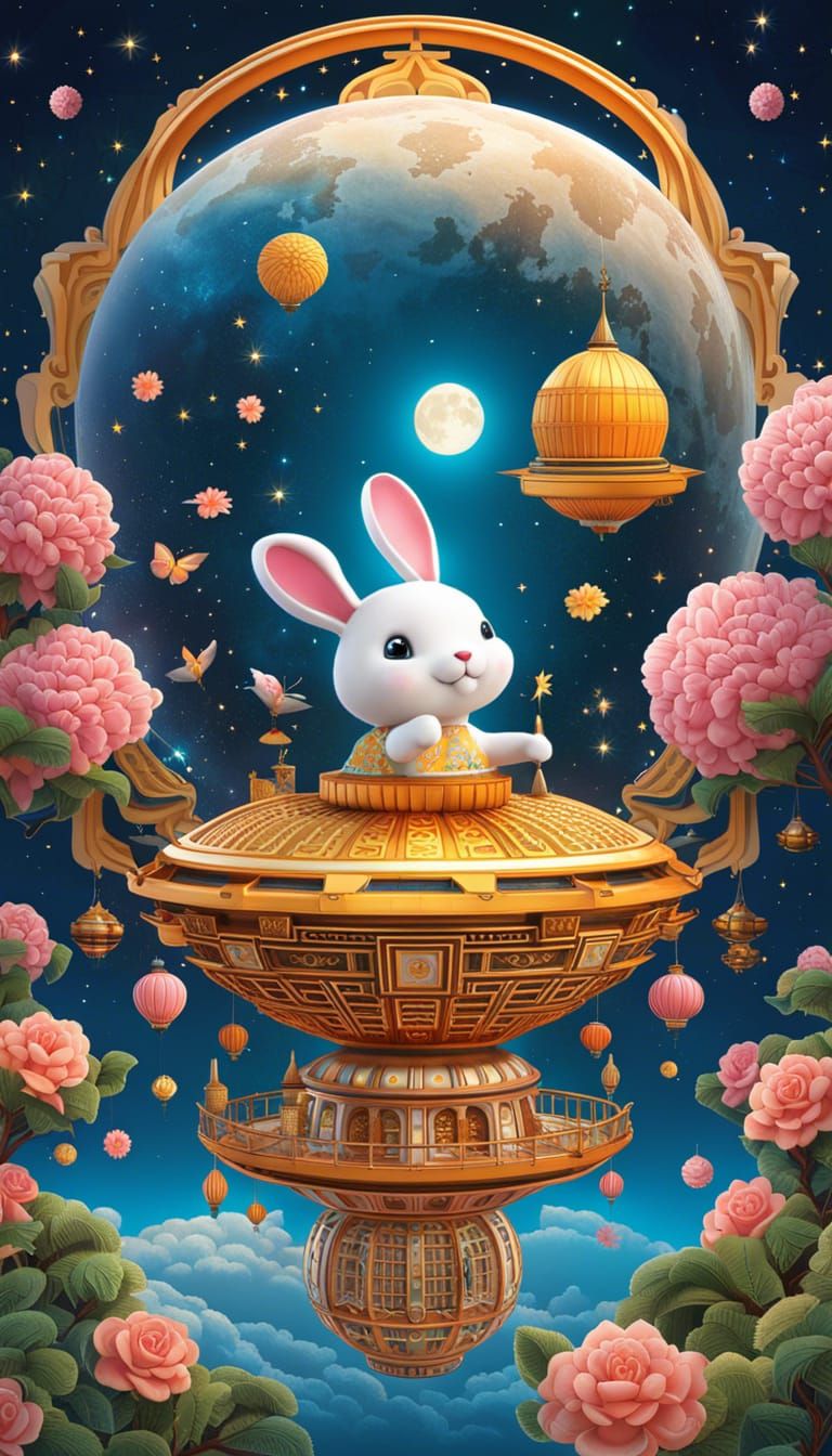 Happy Moon Festival! Bunny is driving its magical spaceship towards moon. Coincidentally, super harvest moon also appear...