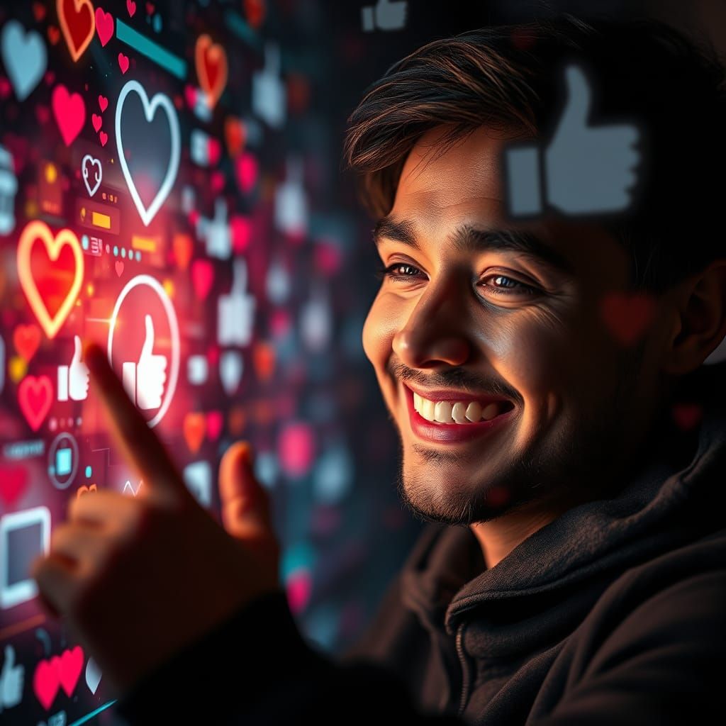 Person Immersed in Dazzling Digital Interface