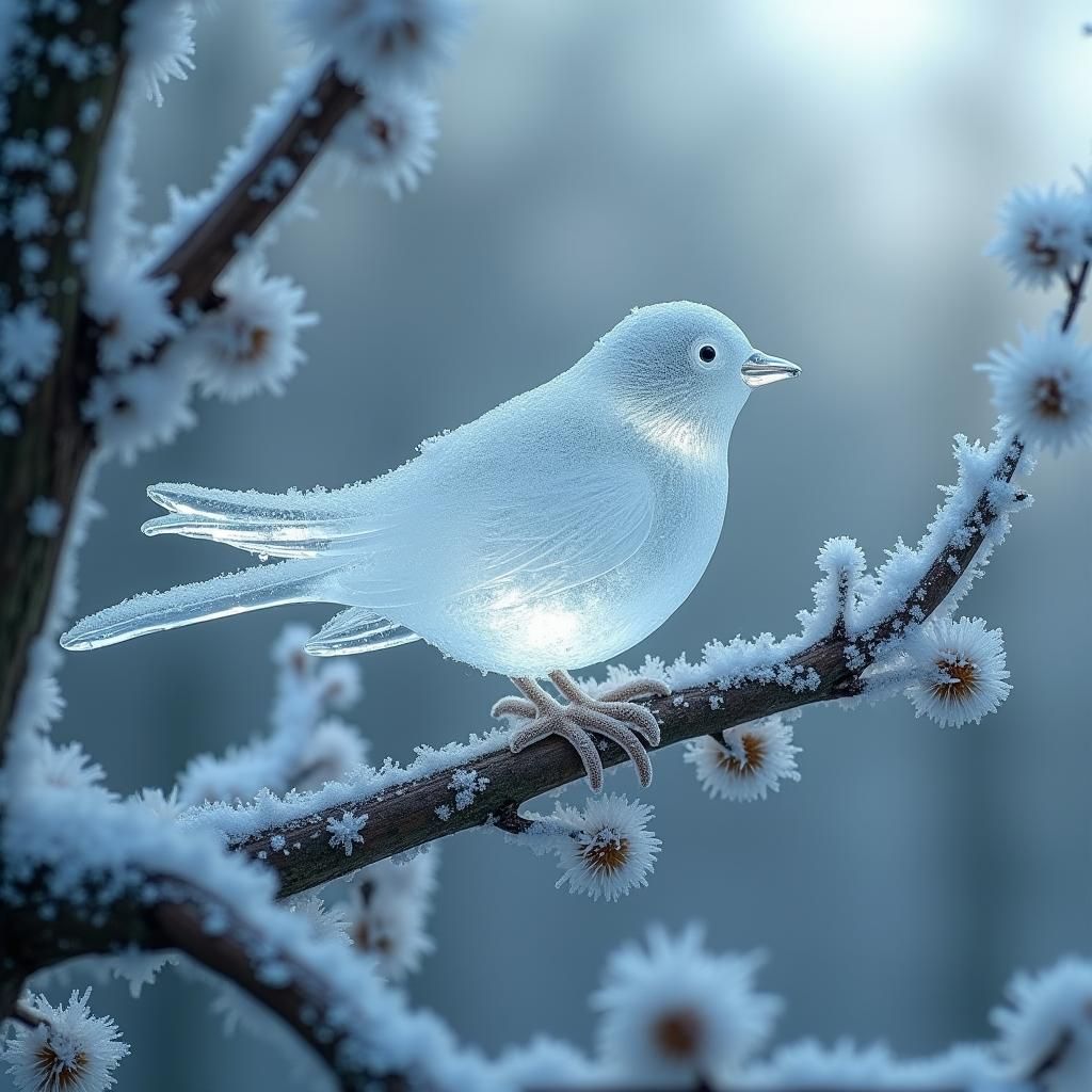 Ethereal Ice Sculpture in Frosty Winter Wonderland