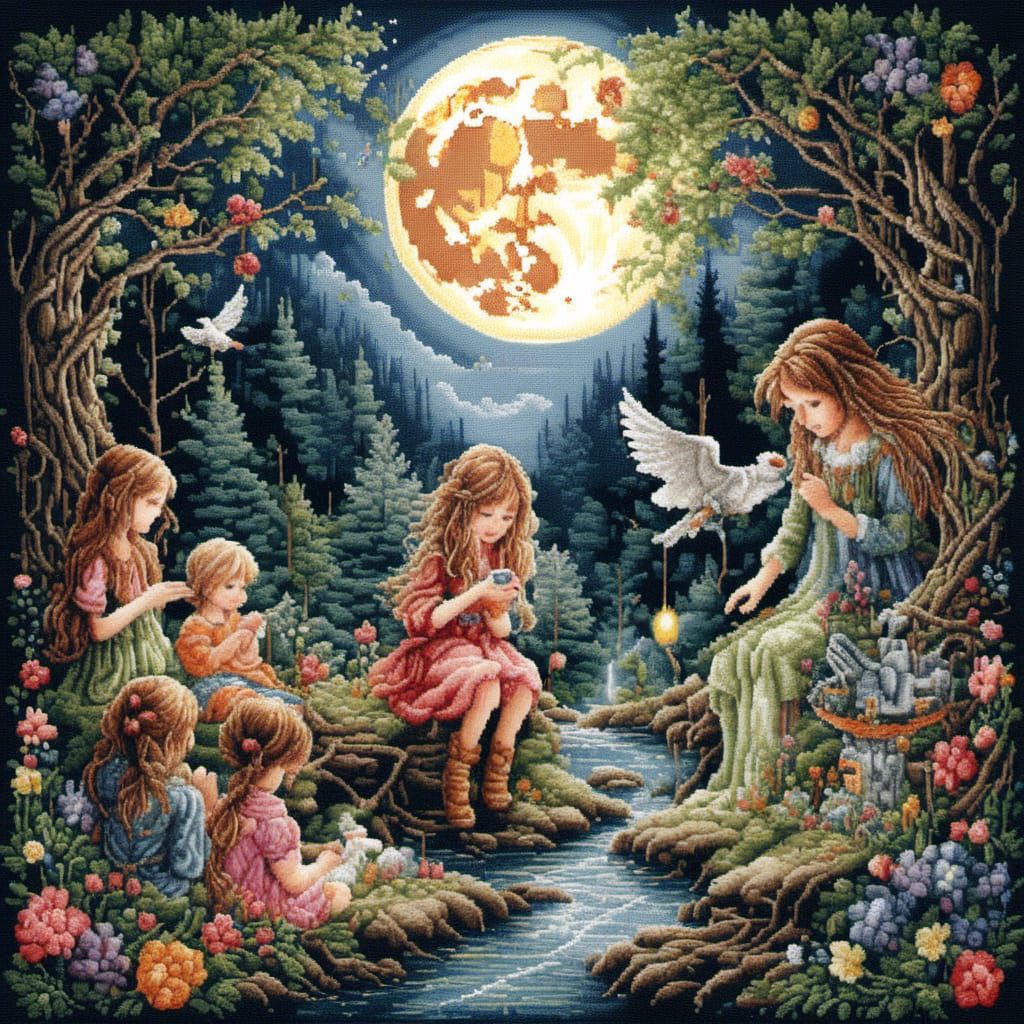 Enchanted Fairytale in Cross-Stitch Style