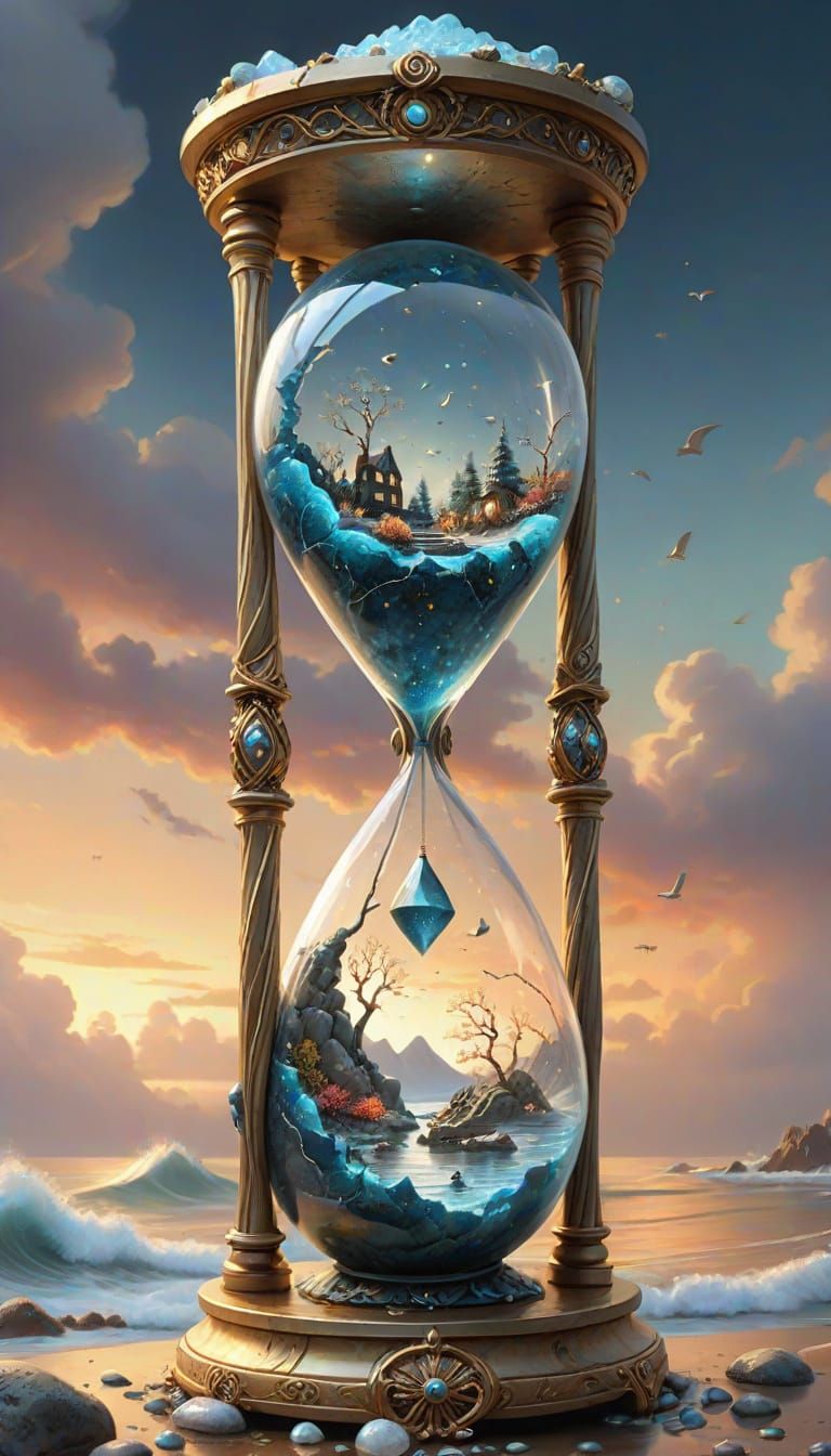 Dystopian Hourglass Sculpture in Ethereal Fantasy Style