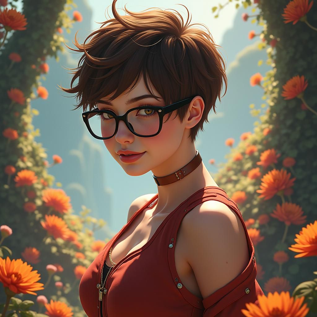 Anime Woman with Pixie Cut in Fantasy Art Style