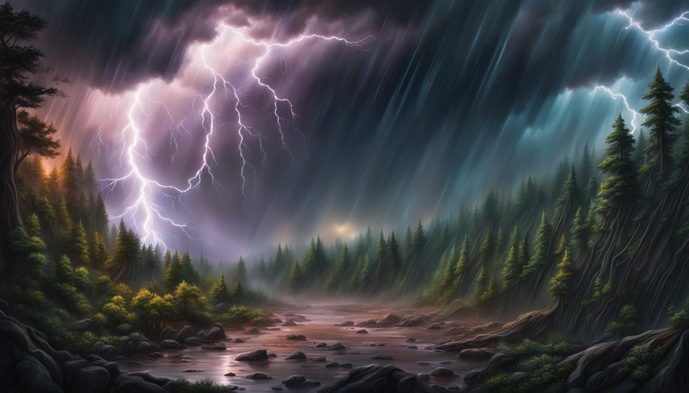 Eerie Forest Fantasy Landscape in Hyperrealistic Splash Art
