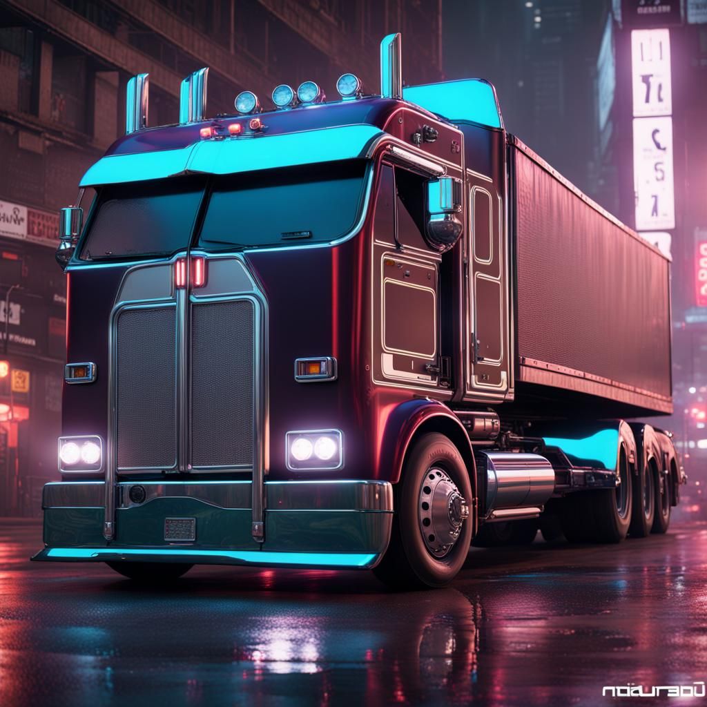 Cyberpunk 1979 Kenworth Cabover: Detailed Matte Painting