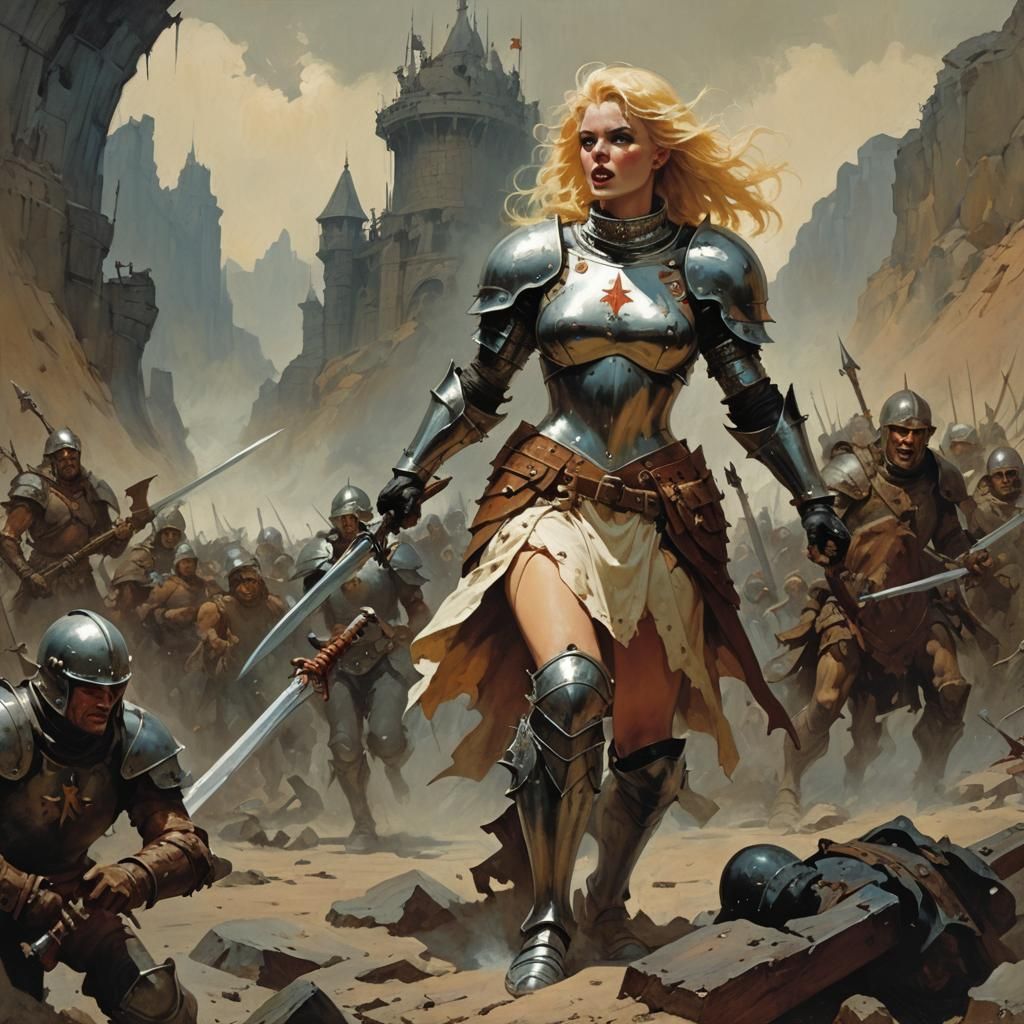 Blonde Knight in Armor, Frank Frazetta Style
