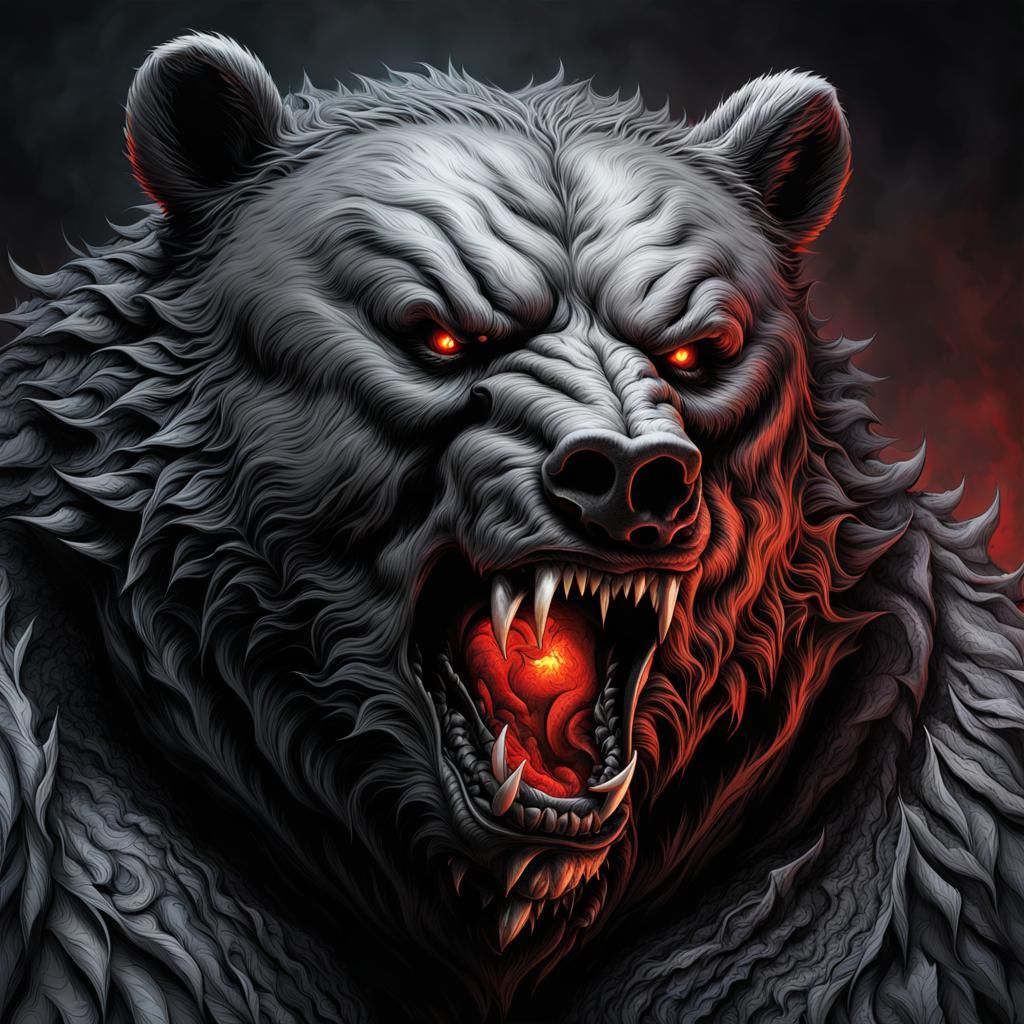 Obese Bear Demon Lord of Hell in Horror Style