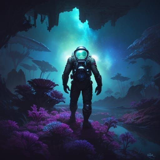 Astronaut Explores Alien Planet in Splash Art Style