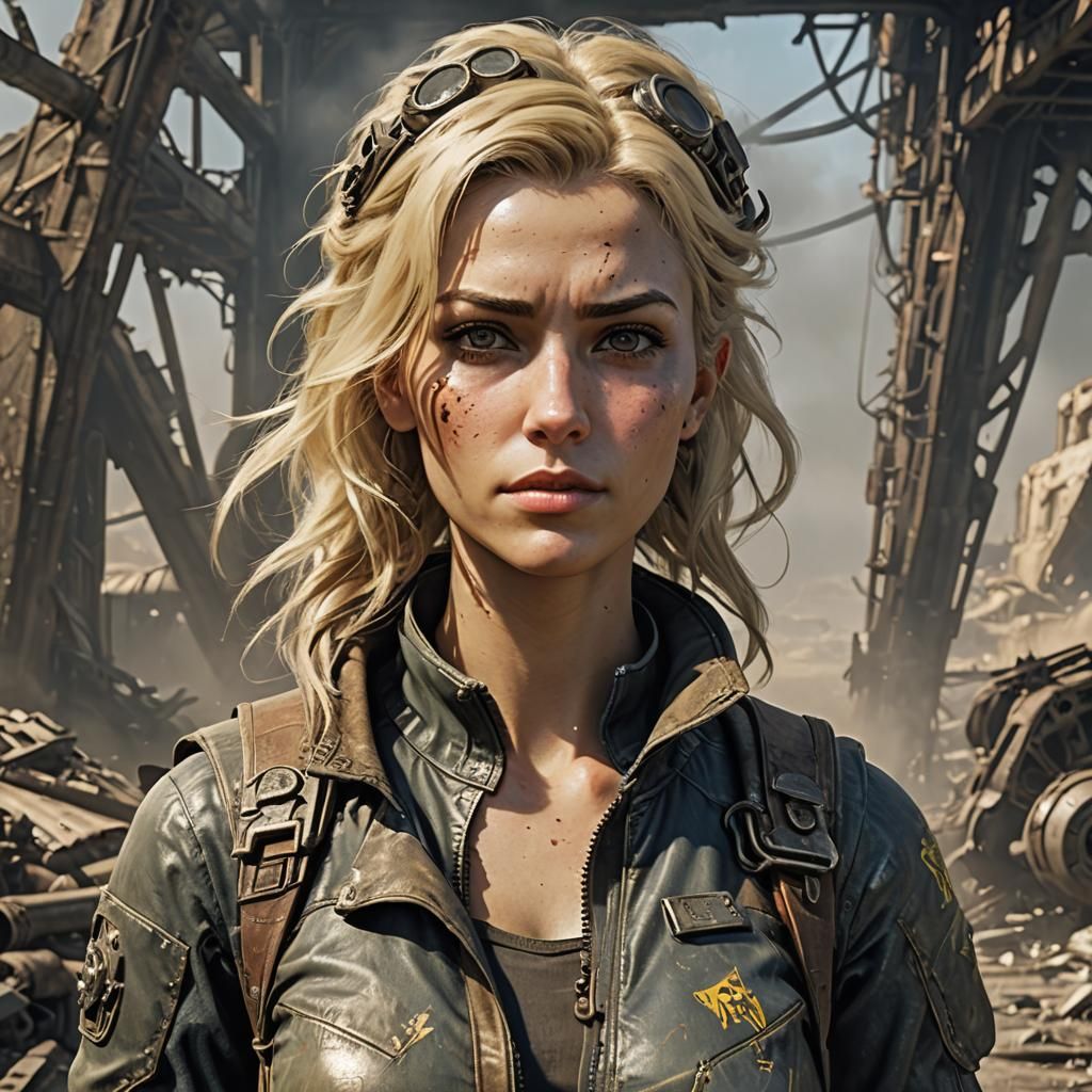 portrait of a beautiful girl blond from Fallout post-apocalyptic